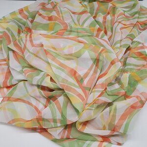 Sheer Fabric Multicolor Geometric Pattern Green Orange & Yellow 2 Yards 58" Wide